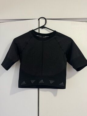 adidas Black Cropped Athletic Short-Sleeve Top